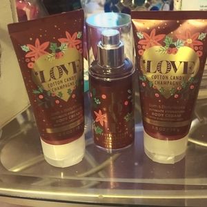 2 Travel Size Bath & Body Works LOVE Body Cream and 1 Travel LOVE Body Spray